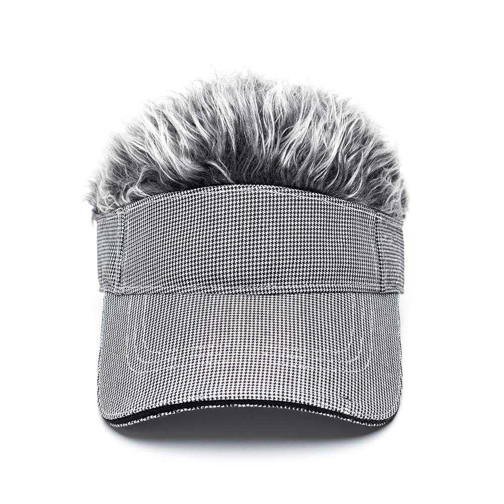 OBERORA Flair Hair Visor Sun Cap Wig Peaked Adjustable Baseball Hat with Spiked Hairs