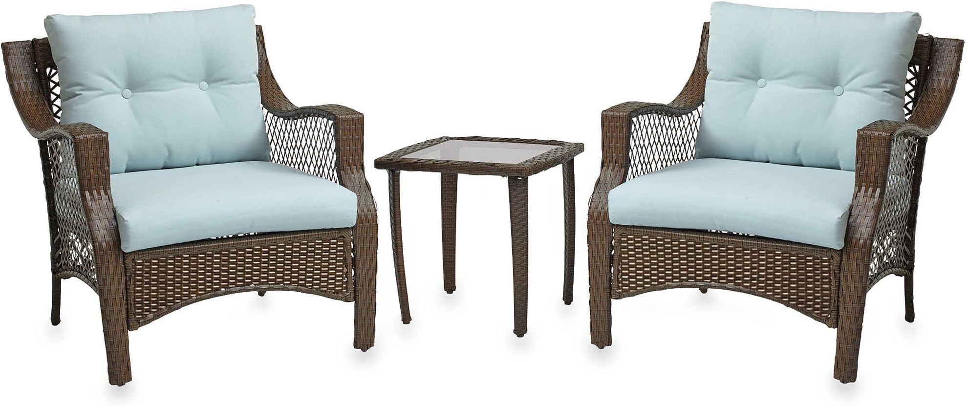 3 Piece Outdoor Patio Wicker Furniture Set With Deep Seat Cushions (Light Blue)