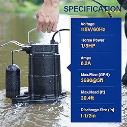 Acquaer 1/3 HP Submersible Sewage/Effluent