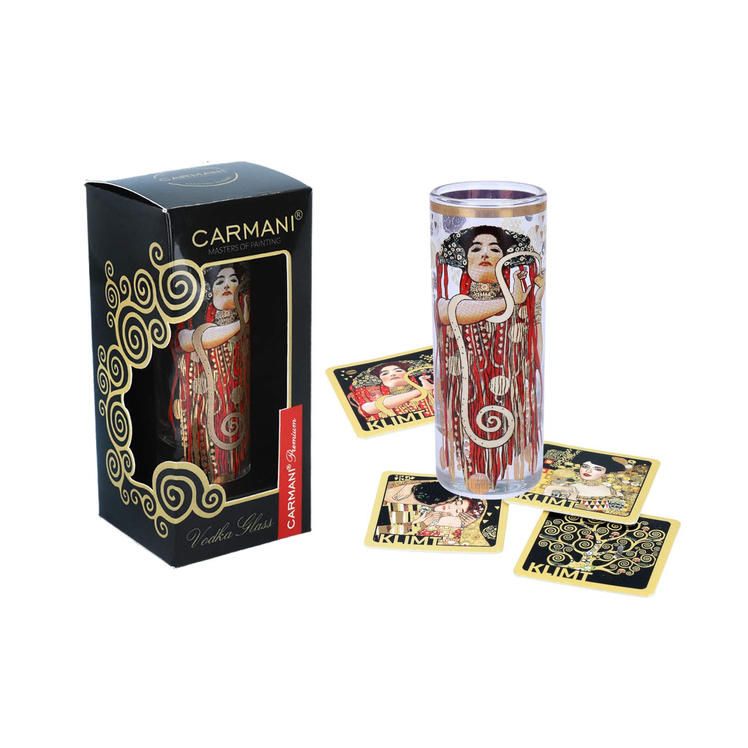 CARMANI - Fancy Shot Glass Decorated with Gustav Klimt 'Hygieia- Detail from Medicine' Painting 60ml