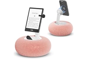 SupeDesk Magnetic Phone Pillow Stand, Phone Holder for Bed,Lap,Desk, Cozy Pillow Stand with Snack Bowl and 2 Magnetic Rings, Compatible with 3.5-7" iPhone,E-Reader, Kindle, Pink