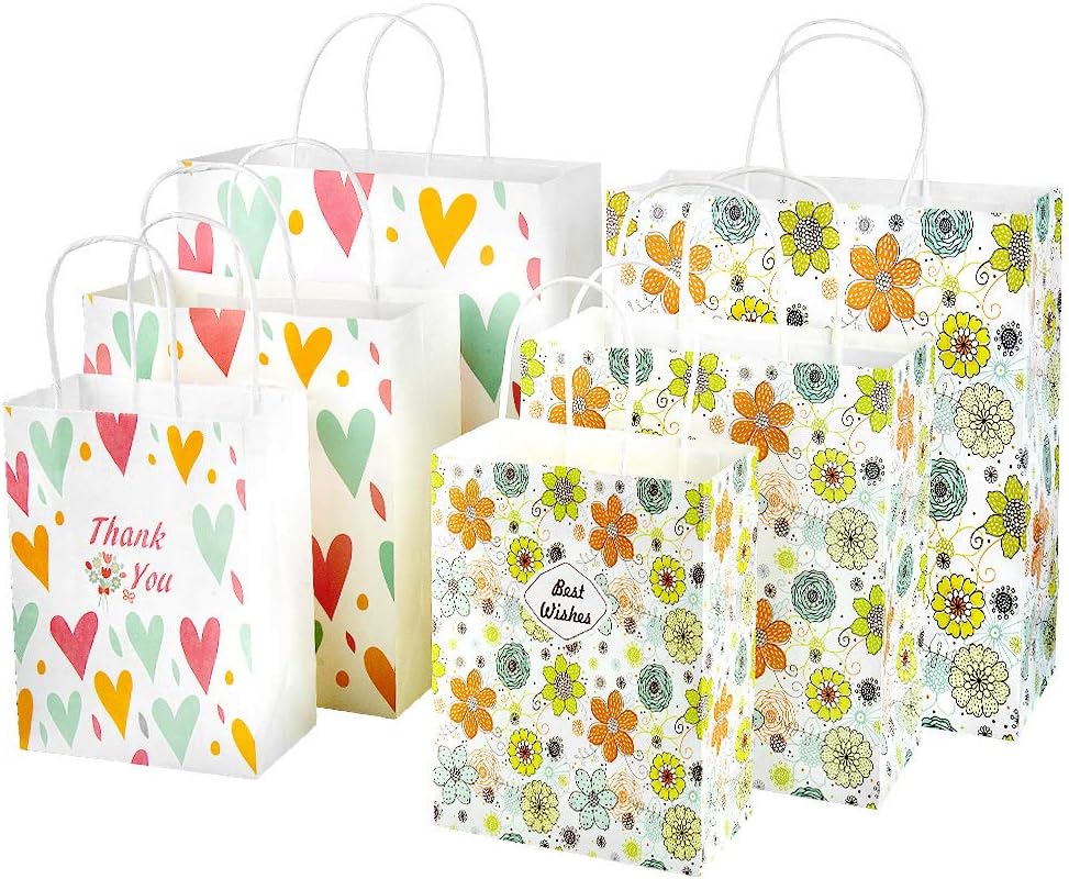 MOOKLIN ROAM 12 Pieces Multicolour Gift Bags Kraft Paper in 4 Colours 3 Different Size Party Paper Bag with Handles for for Birthday Gifts Party Favours and Wedding Celebrations - Image 5