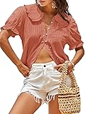 Tankaneo Womens Puff Sleeve Shirts Peter Pan Collar