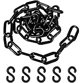 Black Plastic Chain Links, 3 Ft 6mm Plastic Chains with 5 S-Hooks, Linking Chains for Barriers, Crowd Control, Parking, Fences, Gates, Concerts, and Decoration