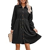 Alaster Queen Women's Corduroy Dresses Long Sleeve Fall Shirt Button Down Back Tiered Short Work Dress with Pocket
