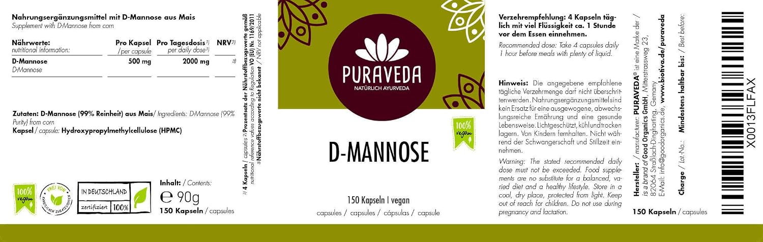 Mannose 150 Capsules - withot additives - vegan - No separating or filling agents - Packed in our manufactory in Germany - Image 3
