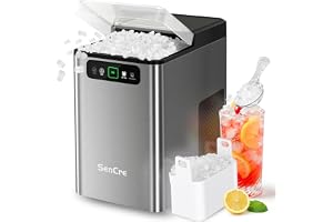 SenCre Nugget Ice Maker Countertop 40Lbs/24H Soft Chewable Ice Machine Pellet Crushed Ice Makers, One-Click Operation Auto Self-Cleaning Stainless Steel with Scoop for Home Kitchen Office, Grey