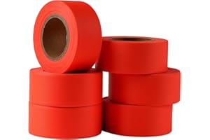 G GEYYANG GEYYANG Red Flagging Tape,3.35 Mil Thick,1-3/16" x 98ft, 6 Rolls - NO Adhesive - Survey and Mark Boundaries, Trees and Hazardous Areas - Weatherproof and Fade-Resistant