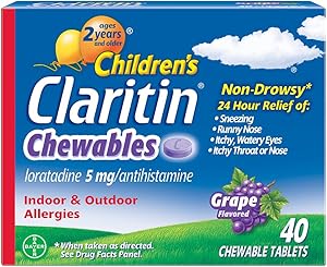 Claritin 24 Hour Allergy Chewables for Kids, Non Drowsy Allergy Relief, 40 Grape Antihistamine Tablets
