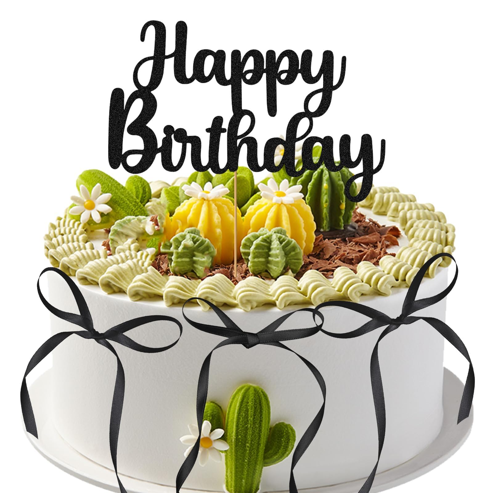 Photo 1 of 10Pcs Black Bow Cake Topper Ribbion with Happy Birthday Sign Party Black Bowknot Themed Cake Topper Decorations Accessory for Girls Women Heart Cake Wedding Anniversary Baby Shower Supplies