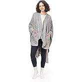 Berkshire Blanket Primalush™ Wearable Blanket, Cozy Loungewear Pocketed Plush Cape Wrap for Adults & Teens(Pebble Gray, One Size 58"X64")