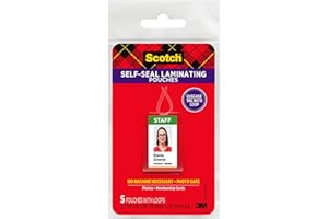 Scotch Self-Sealing Laminating Pouches, Bag Tags with Loops, Glossy, 5 Pouches (LS853-5G)