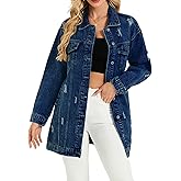 LifeShe Long Denim Jacket Women Oversized Distressed Midi Jean Jackets Fall Loose Trench Coat Trendy