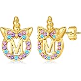 MONOOC Valentines Gifts for Kids Girls - Unicorn Earrings for Girls Gifts, S925 Sterling Silver Post Hypoallergenic Initial Earring CZ Unicorns Stud Earrings Birthday Gift for Girl Kids Jewelry