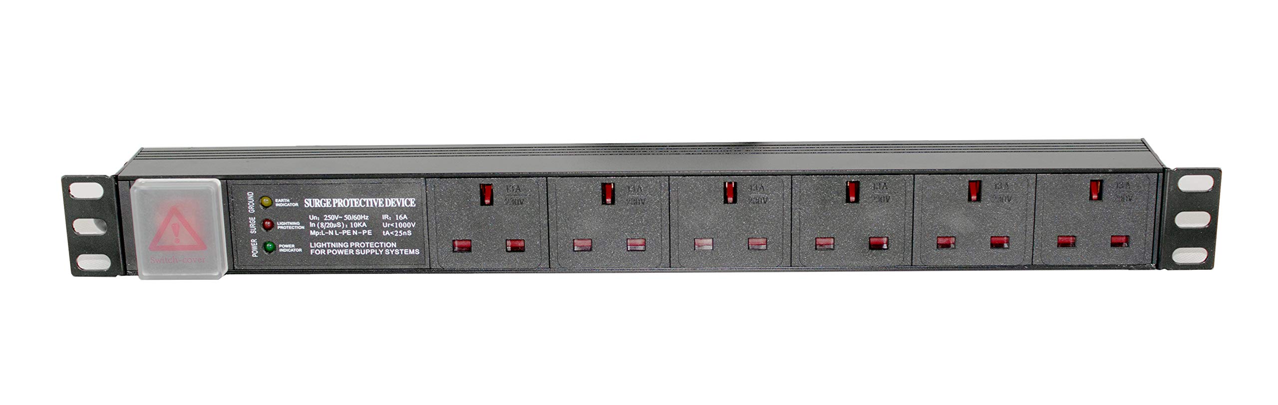 IONZ 6-Way Horizontal 13A Switched 19-Inch Standardised Power Distribution Unit (Surge Protected with 3 LED)