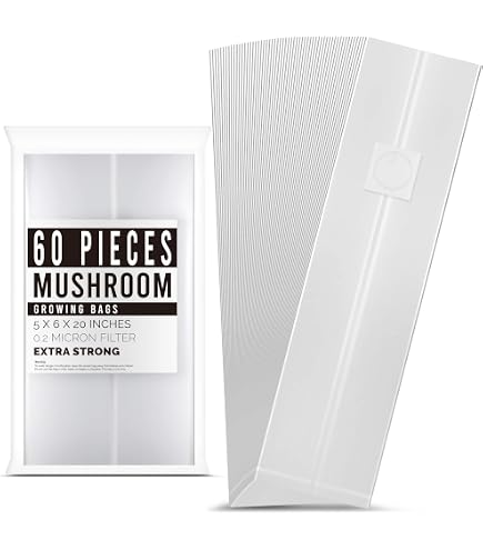 60 Pezzi Sacchetti Per Coltivazione Funghi Con Filtro 0.2 Micron – Borse Autoclavabili 3 Mil, 50.8x15.2x12.7 Cm – Traspiranti E Resistenti Al Calore