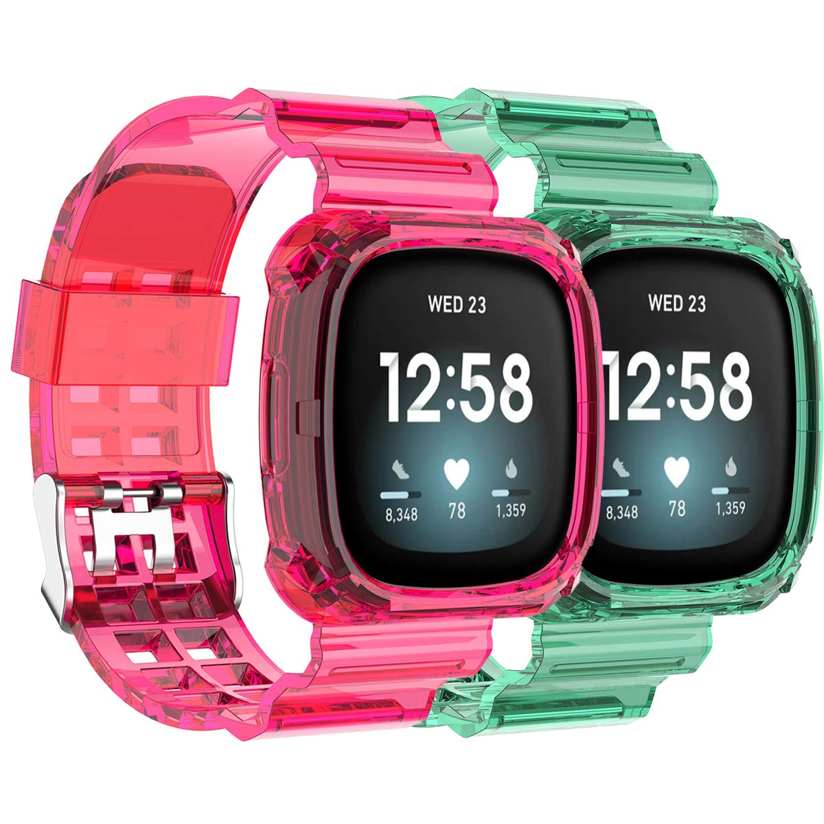 Shieranlee Strap Compatible with Fitbit Versa 3 & Sense, Standard Watch Band, TPU Material, Pink, 5.9"-8.7" Unisex Casual Sports Band with Stainless Steel Buckle
