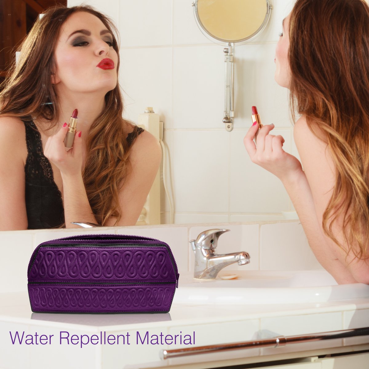 MetricUSA Cosmetic Makeup Bag Case Organizer Fits Even Longest Makeup Brushes is Water Repellent Travel Clutch Purse Toiletry Bag is Portable Soft and Beautiful Premium Quality Foldable Design(Purple)