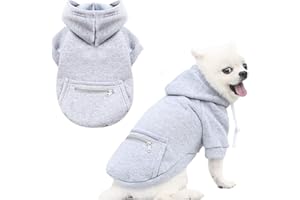PETCARE Grey Winter Dog Sweater - Soft Fleece Hooded Sweatshirt with Pocket - Small Dog Clothes for Chihuahua, Yorkies, French Bulldog - Cold Weather Coats