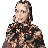 ANKOMINA Women's Watercolor Floral Print Hijab Scarf Soft Muslim Head Wraps Shawls Fahion Islamic Long Scarves