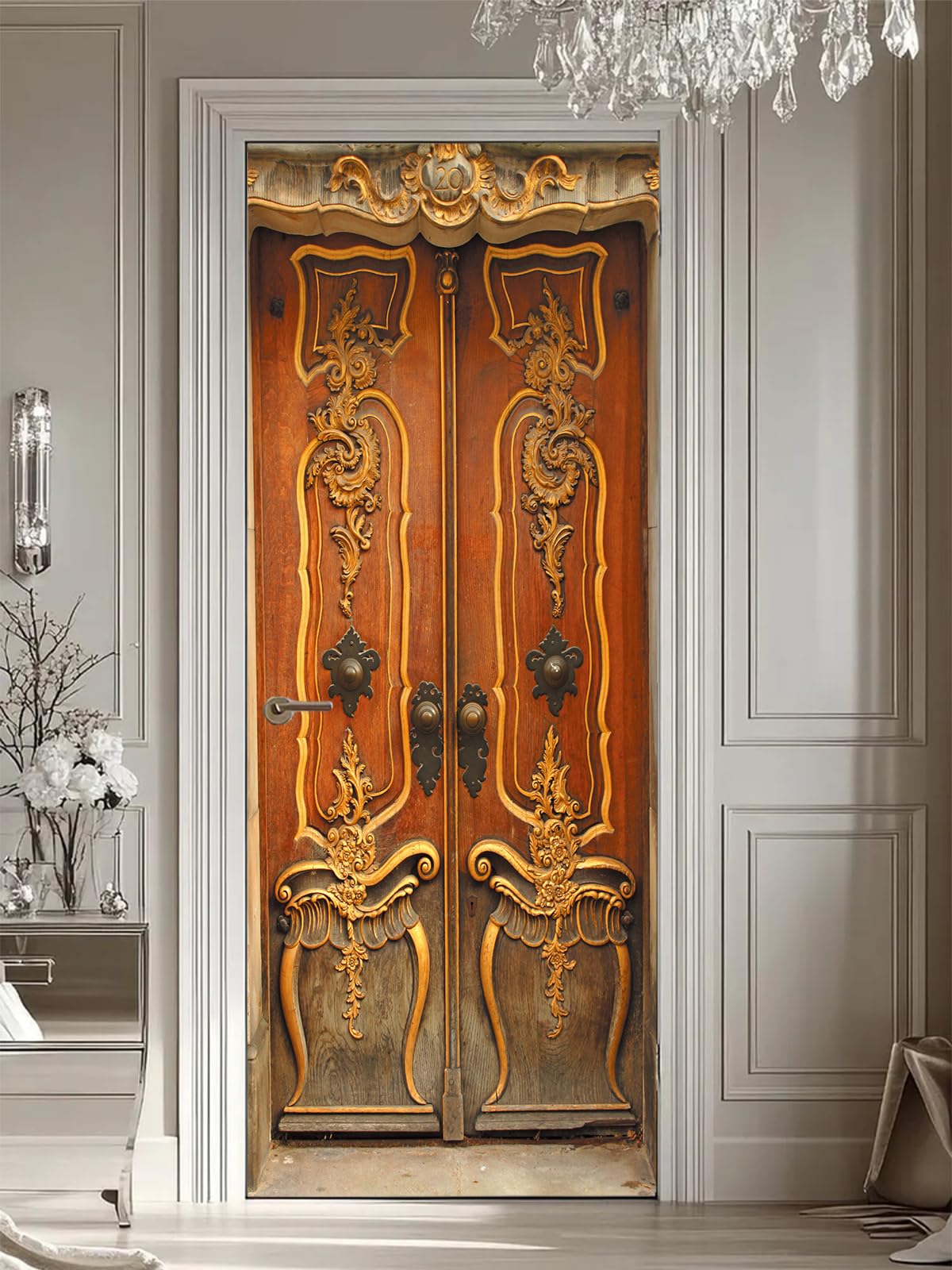 FLFK 3D Simulation Retro Door Sticker Peel and Stick Door Wraps Wall Murals Decals Self-Adhesive Door Wallpaper for Living Room Bedroom Decor 30.3"x78.7"