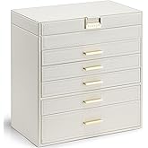 Vlando 6 Layer Large Jewelry Box - Jewelry Holder Organizer, Jewelry Box Organizer for Drawer Necklace Ring Bracelet and Watch, Birthday Gift for Loved Ones - Beige