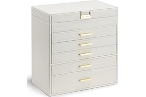 Vlando 6 Layer Large Jewelry Box - Jewelry Holder Organizer, Jewelry Box Organizer for Drawer Necklace Ring Bracelet and Watch, Birthday Gift for Loved Ones - Beige