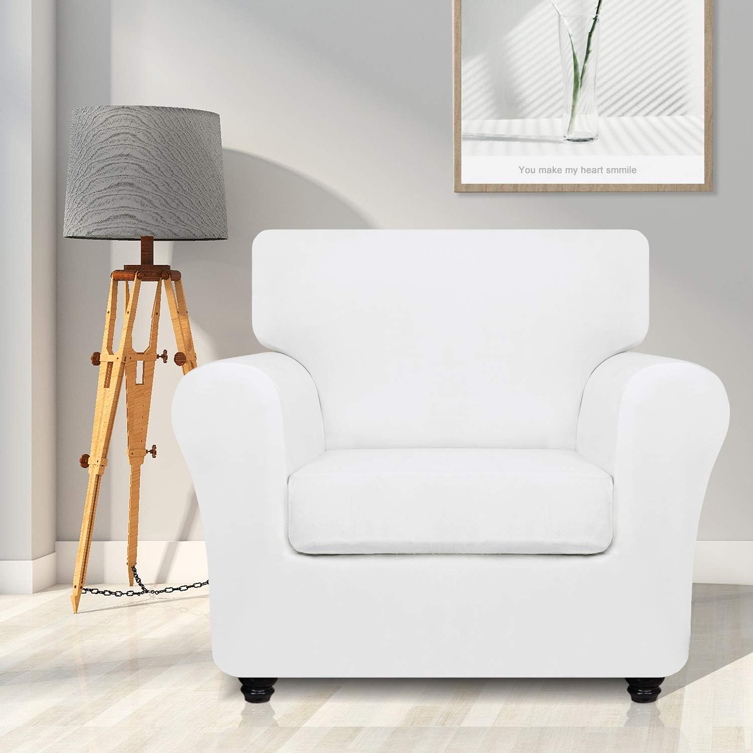 ZNSAYOTX Luxury Velvet Chair Slipcovers with Arms 2 Piece Stretch Chair Covers for Living Room Thick Soft Armchair Slipcover Anti Slip Dog Pet Friendly Furnitre Protector (White, Chair): Kitchen & Dining