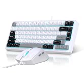 Snpurdiri 75% Wired Gaming Keyboard and Mouse Combo (Black Grey White) | 81-Key Compact Gaming Keyboard, Retro Round Keycaps Ice Blue Backlit Keyboard for Laptop, Easy to Carry on Business Trip