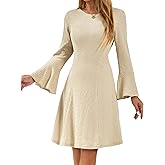 HomRain Women's Casual Knit Dress Fall Dresses Long Sleeve Dress A-Line Dresses for Women Crewneck Sweater Dress