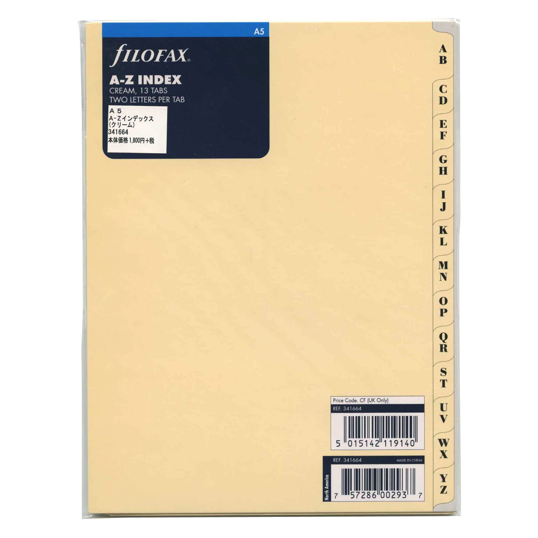 Filofax Refill Insert A-Z Index A5 Cream Ref 341664
