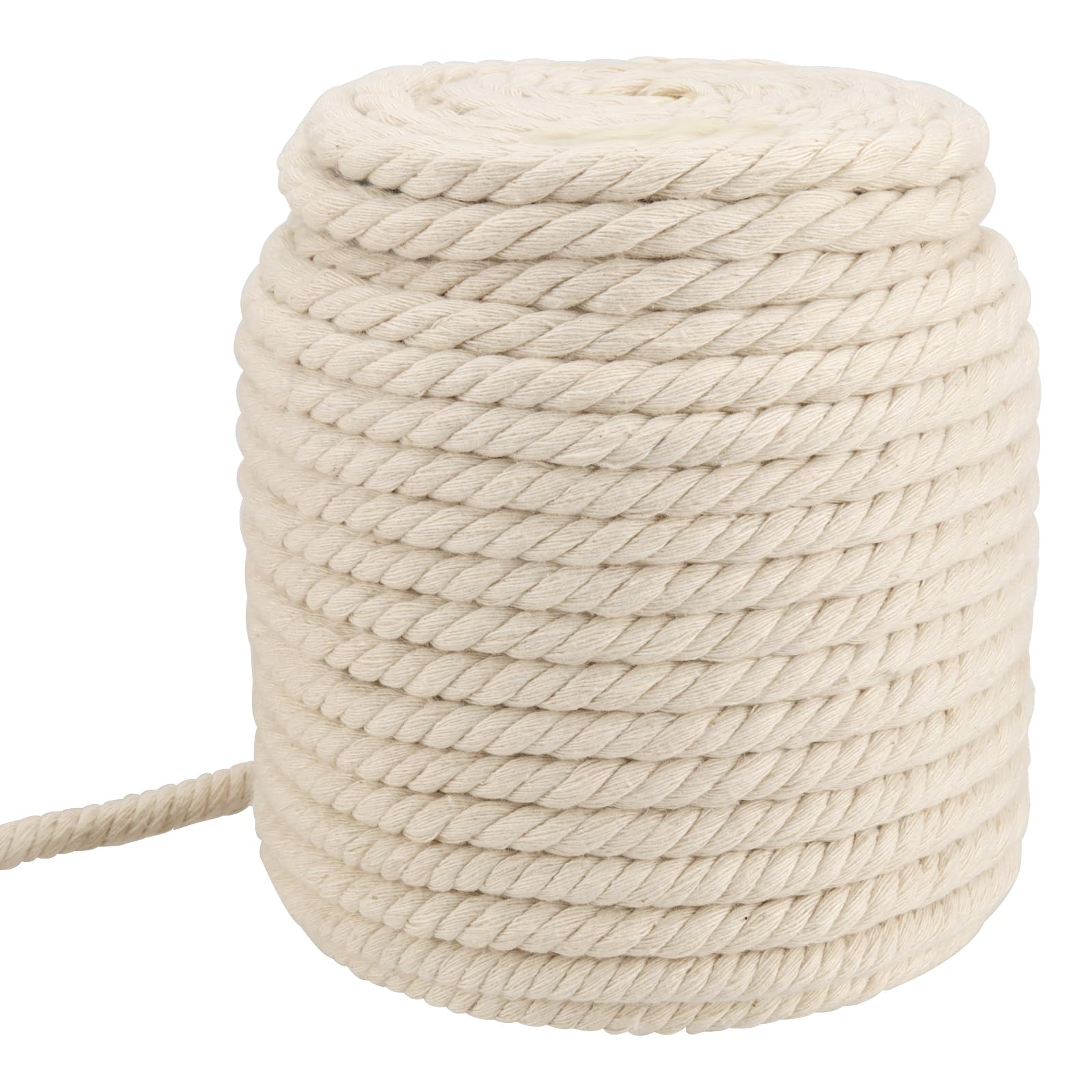 ZOENHOU 50M x 10MM Cotton Macrame Cord, 164 Feet Twisted Soft Cotton Rope 3 Strands Thick Braid White Rope for Craft, Wrapping, Plant Hangers Knitting Macrame DIY Home Decor