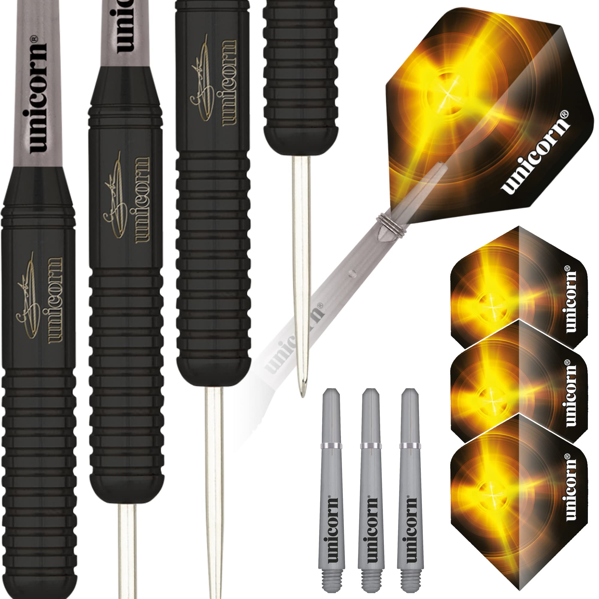 Unicorn Steel Tip Darts Set | Gary 'The Flying Scotsman' Anderson | Brass Barrels with Matt Black Coating | 26 g
