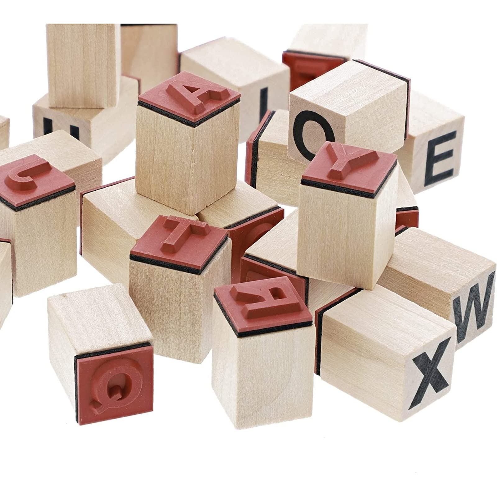 Juvale Letter Stamps Set - 60-Piece, 0.6-Inch Square Rubber Blocks - Wooden Alphabet Stamps for Crafting, Scrapbooking, Card Making & Journaling
