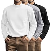 Riyiper 3 Pcs Men's Big and Tall Cotton Shirts Mock Neck Long Sleeve Tops Loose Fit Plus Size Casual Basic Tees
