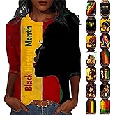 Black History Shirts for Women 3/4 Sleeve Crew Neck Tops Casual Summer Pride Celebrating Black History Month Shirt