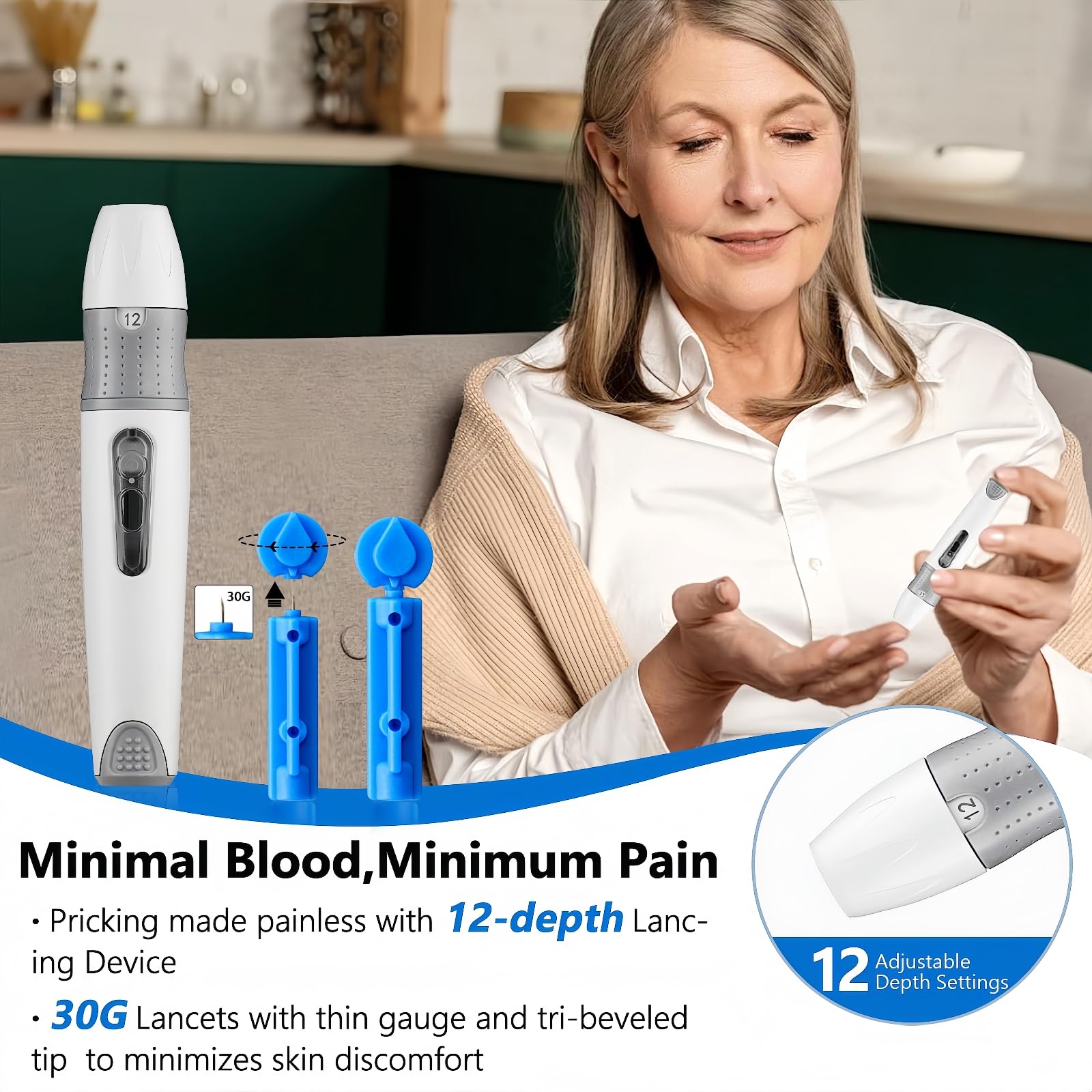 MM1100 Blood Glucose Monitor Kit with 100 Test Strips, 100 Lancets, 1 Blood Glucose Meter, 1 Lancing Device, Diabetes Testing Kit, Portable Blood Sugar Test Kit, Glucometer Kit for Home