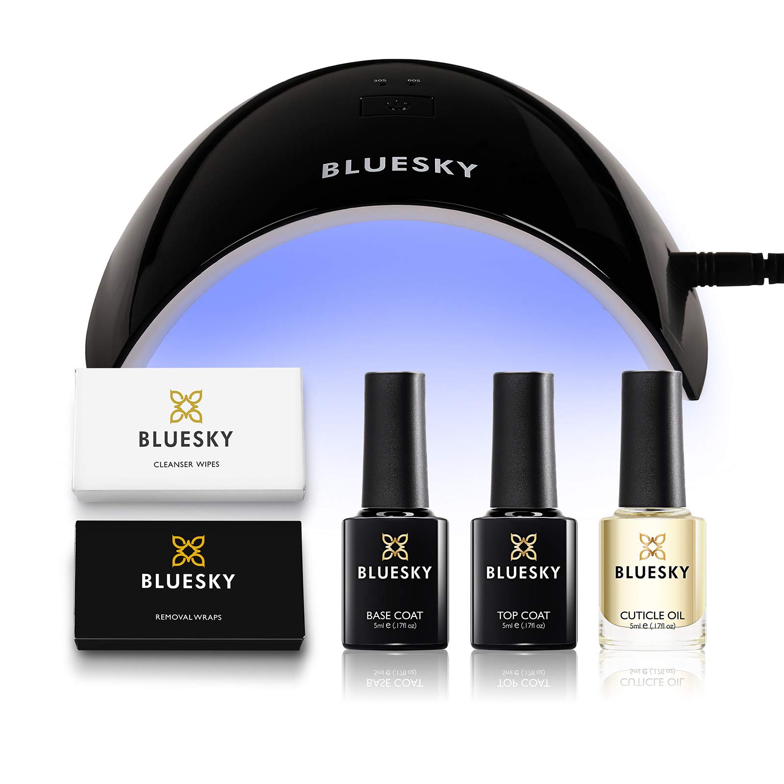 Bluesky Gel Nail Polish Starter Kit with Professional 24W Uv Led Lamp, Top & Base Coat Set 5Ml, Cuticle Oil 5Ml, Cleanser Wipes X 100, Remover Wraps X 100