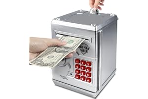 HUSAN Piggy Banks for Kids, Electronic Password Code Money Banks ATM Banks Box Coin Bank for Children Boys and Girls (Silver)