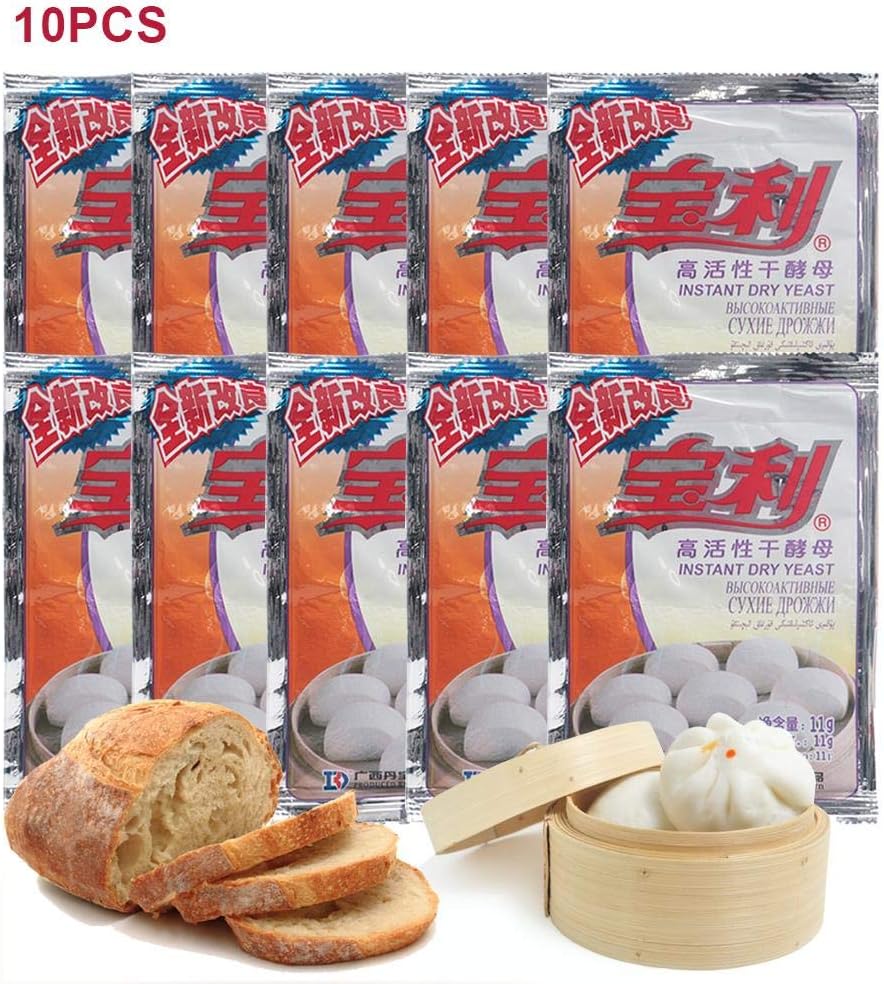 Sponsi 10 Bags Bread Yeast, Active Dry Yeast, Rapid-Rise Instant Yeast for Bread, Pancakes, Pasta, Pizza Crust, Muffins and Cakes Baking
