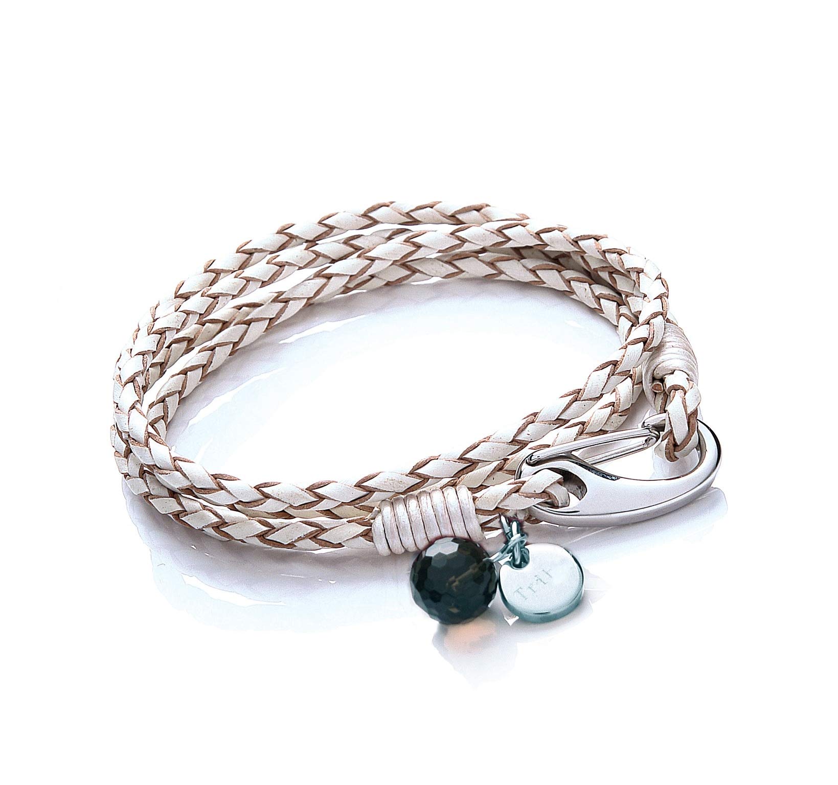 Tribal Steel Winter White Leather Bracelet for Women - Ladies 20cm Leather Charm Bracelet with a Crystal Charm, Stainless Steel Clasp — image 1