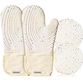 Dorkuova Silicone Mitts Oven,Silicone Oven Mitts Pair,Oven Gloves, BPA-Free, Long Cooking Mitts,Oven mits/Glove Set for BBQ, 4 Pieces (Milky White)