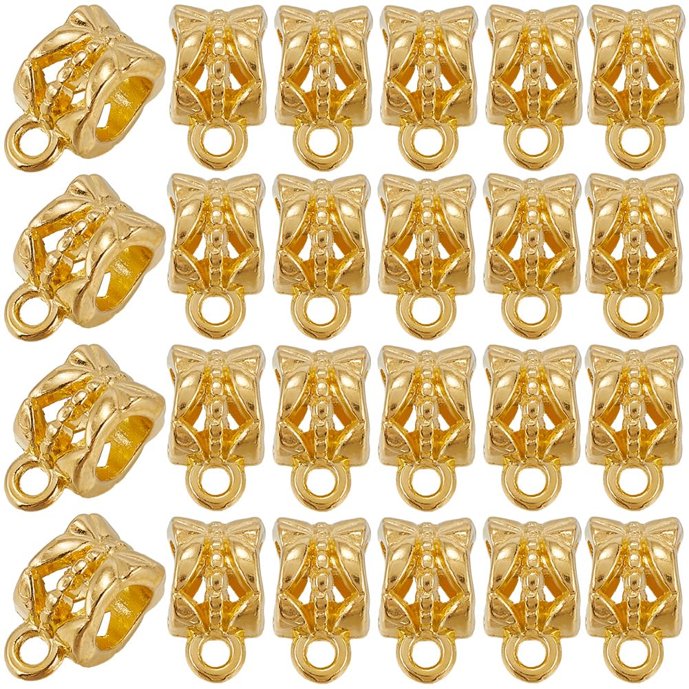 SOFPLATE 160pcs Gold Bail Beads Alloy Spacers Tube Link Bails Beading European Connectors Findings with Loops for Jewellery Making Assorted Necklace Bracelet Earrings Supplies