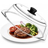 Tall Glass Microwave splatter cover | Sturdy clear 100% food safe BPA free glass lid with easy grip silicone handle | Heavy-duty glass for longer life, Dishwasher safe for easy cleaning - 10.5in