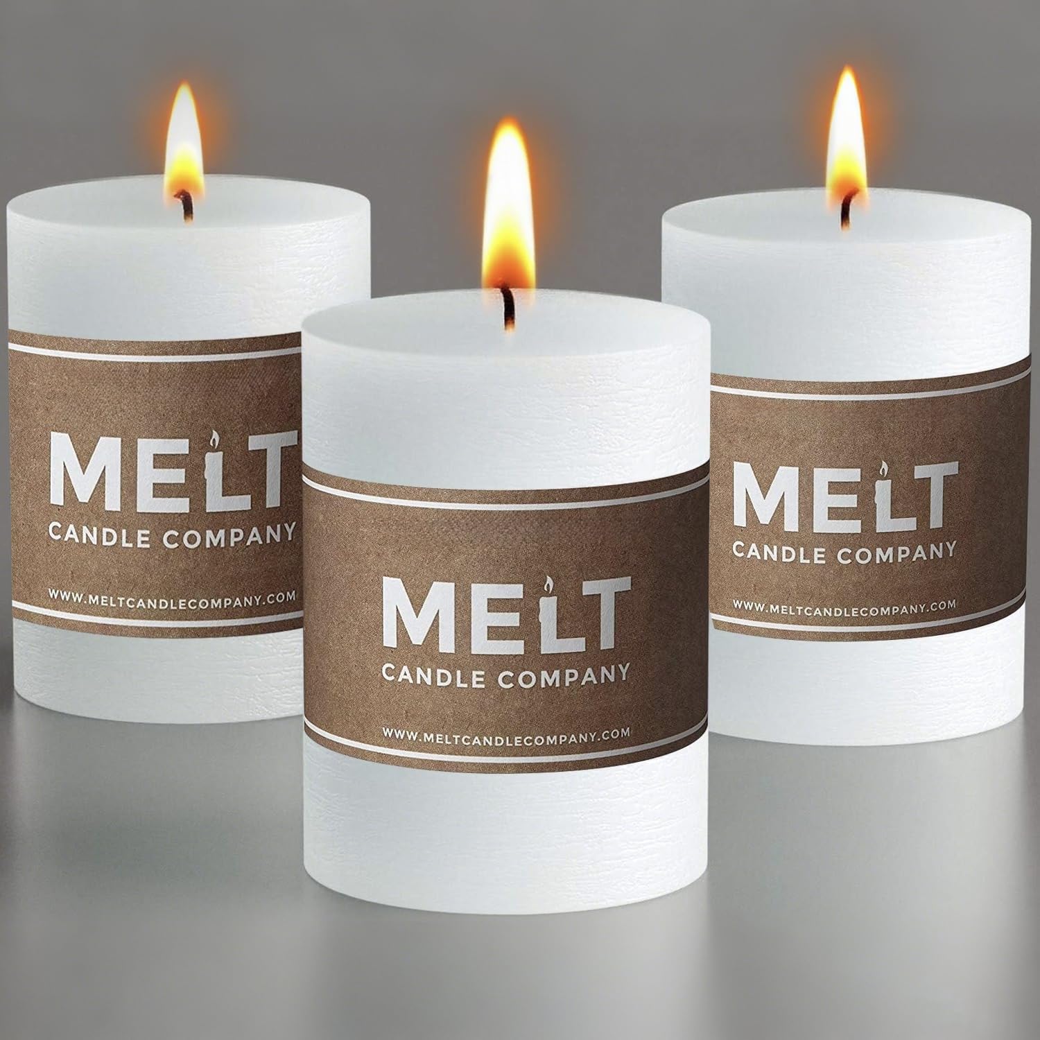 Set of 3 White Pillar Candles 7,5 x 10 cm Unscented for Weddings, Home Decoration, Relaxation, Church, Spa, Smokeless Cotton Wick by Melt Candle Company