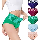HAVVIS Women's Briefs Underwear Cotton High Waist Tummy Control Panties Rose Jacquard Ladies Panty Multipack