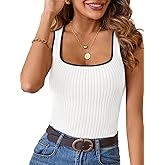 MEROKEETY Women's Sleeveless Square Neck Tank Tops 2026 Slim Fitted Color Block Knit Shirts Summer Basic Sweater Vest