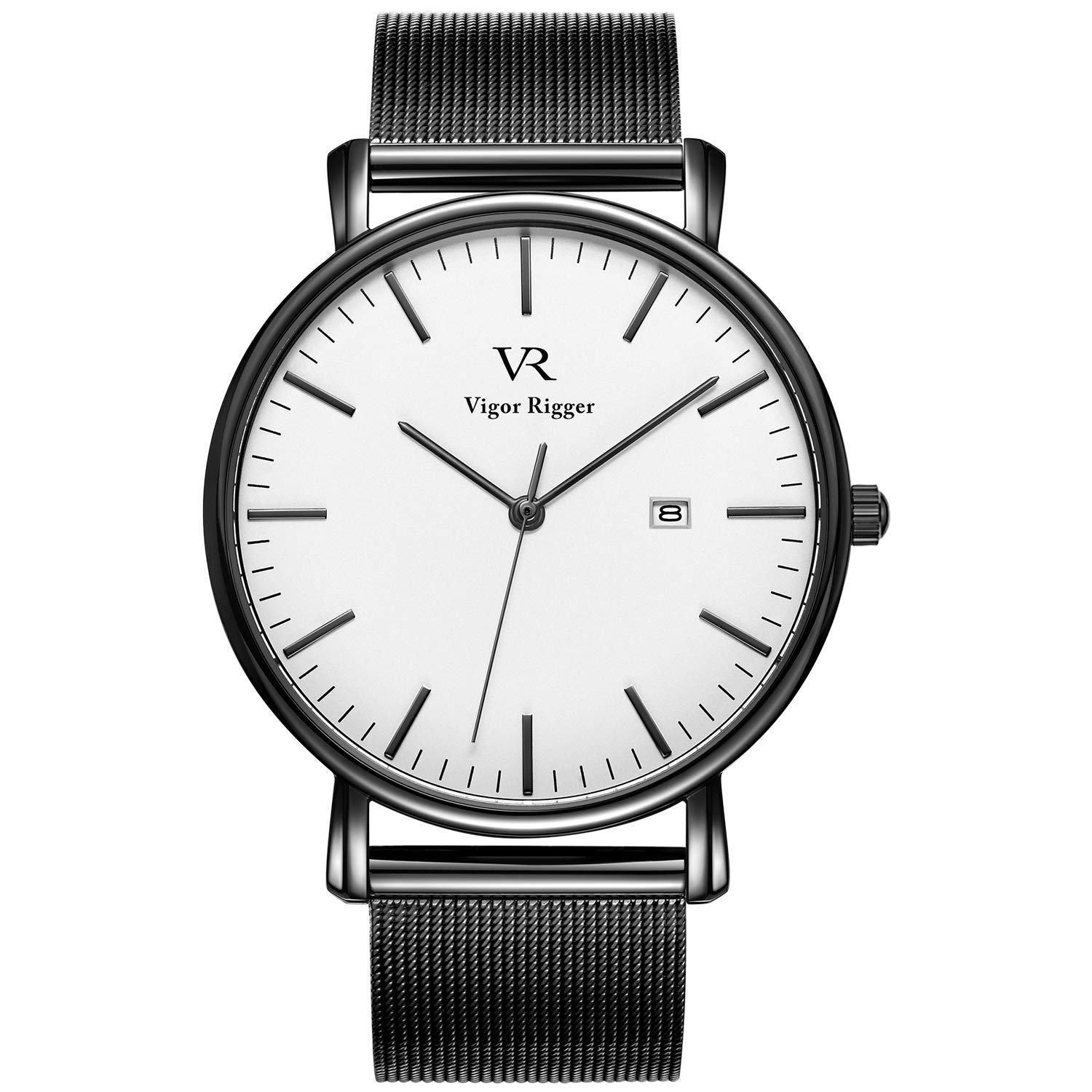 Vigor Rigger Men Analog Quartz Watches Minimalist Ultra Thin Watches for Men with Date Disply (Black White)
