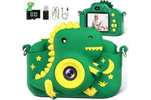 GREENKINDER Kids Camera, Dinosaur Toddler Digital Camera for Ages 3-12 Boys Girls Childrens, Christmas Birthday Gifts, Selfie 1080P HD Video Camera for 3 4 5 6 7 8 9 Years Old Boys Girls Toys Gifts