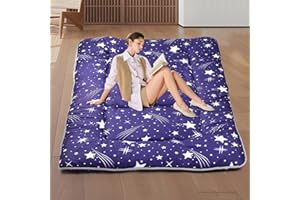 DPRRCX Japanese Floor Mattress,Roll Up Memory Foam Tatami Mat Easy to Store and Portable,Futon Mattress Suitable for Camping and Guest Room (Blue, Queen (80" X 60"))